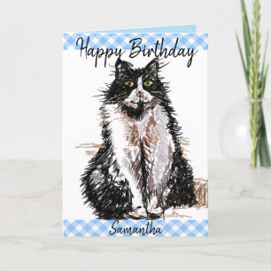Cartão Tuxedo Cat Cute Drawing Black and White Cats  Card