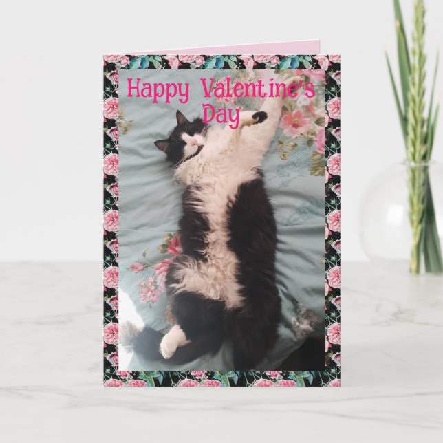 Cartão Tuxedo Cat Cute Funny Valentines Day Happy Dance (Frente)