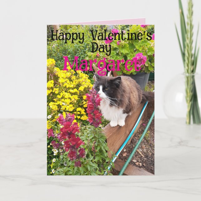 Cartão Tuxedo Cat Funny Red Yellow Valentines Wifes Name (Frente)
