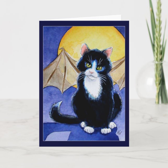 Cartão Tuxedo Cat Halloween Gargoyle card or invitation (Frente)