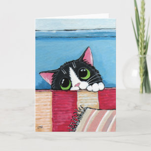 Cartão Tuxedo Cat Hiding   Cat Art Greeting Card