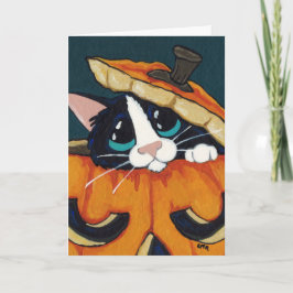 Cartão Tuxedo Cat in Halloween Pumpkin