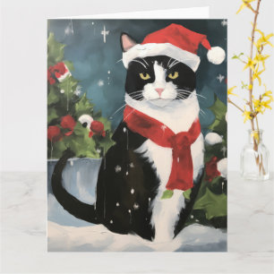 Cartão Tuxedo Cat no Natal da Neve