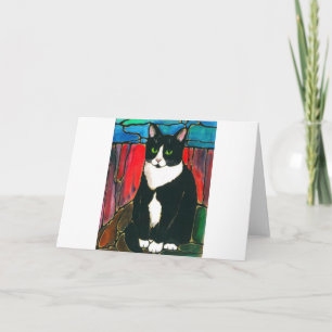 Cartão Tuxedo Cat Stained Glass Design Art T-Shirt