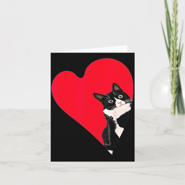 Cartão Tuxedo Cat Valentine Heart For Kitten And Animal L (Frente)
