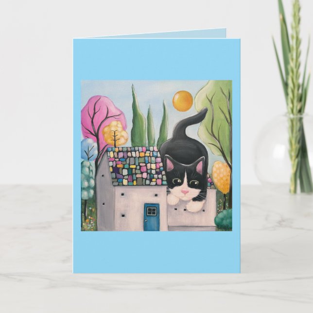 Cartão Tuxedo Cat Whimsic Art (Frente)