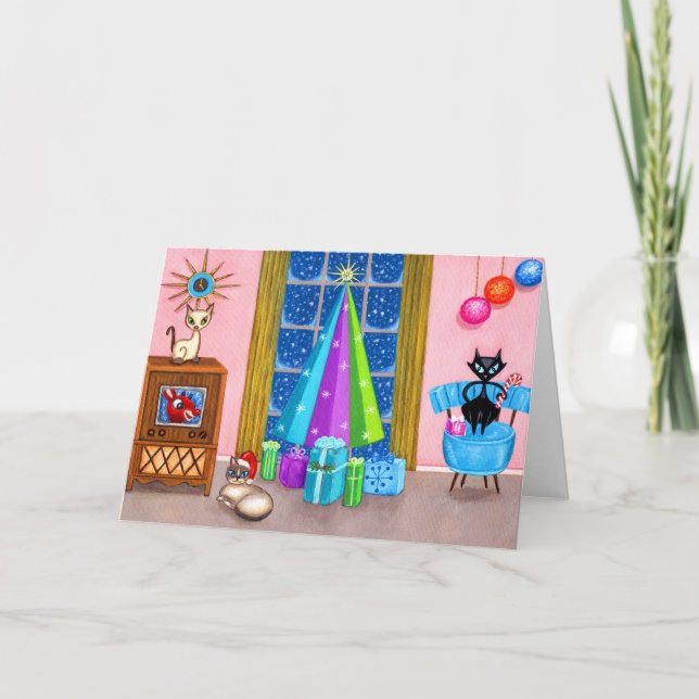 Cartão TV de gatos da Era Atômica Moderna do Natal do séc (Frente)