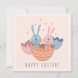 Cartão Twee paashaasjes in een eierdop.