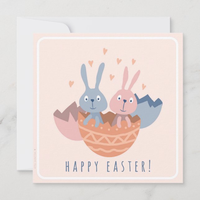 Cartão Twee paashaasjes in een eierdop. (Frente)