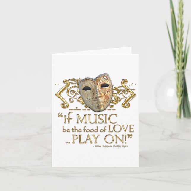 Cartão Twelfth Night Music Quote (Gold Version) (Frente)