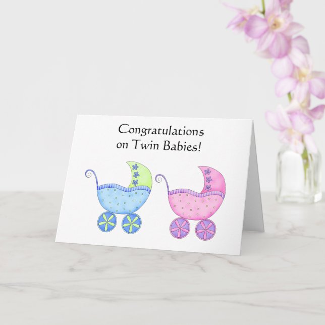 Cartão Twin Baby Girl and Boy Congratulations (Orquídea)
