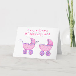 Cartão Twin Baby Girls Parabéns Pink Buggy