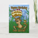 Cartão Twin Brother Happy Birthday com macaco segurando c<br><div class="desc">Twin Brother Happy Birthday com macaco segurando bolo</div>