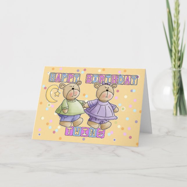Cartão Twins Birthday Card - Teddy Bears (Frente)