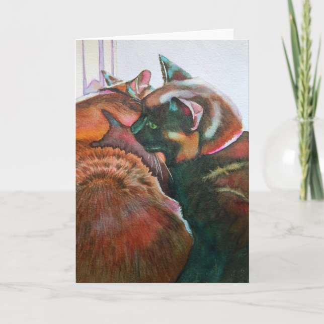 Cartão Two Black Cats on the Windowsill (Frente)