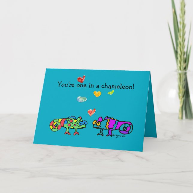 Cartão Two Cartoon Chameleon Blue Valentine Card (Frente)