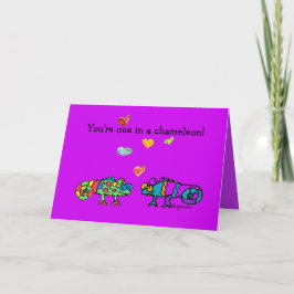 Cartão Two Cartoon Chameleon Purple Fushia Valentine Card