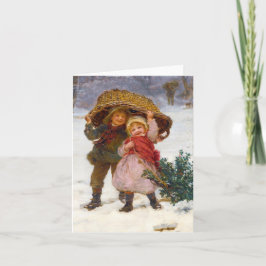 Cartão Two children in the snow by Frederick Morgan