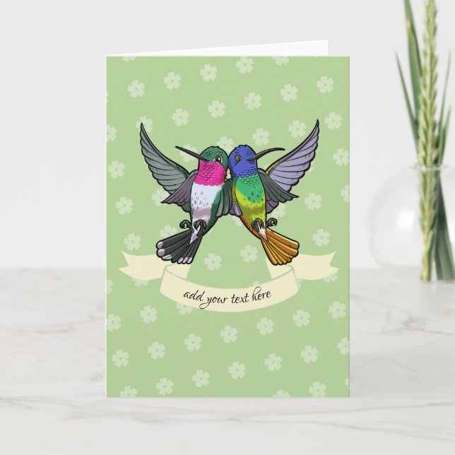 Cartão Two Colorful Hovering Hummingbird Friends Cartoon (Frente)