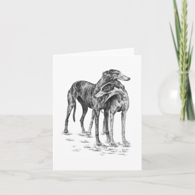 Cartão Two Greyhound Dogs Drawing by Kelli Swan (Frente)