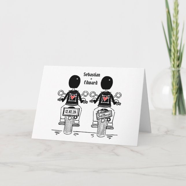 Cartão Two Grooms Biker Motorcycle Wedding (Frente)