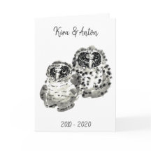 Two owl chicks sumie ink painting