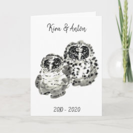 Cartão Two owl chicks sumie ink painting