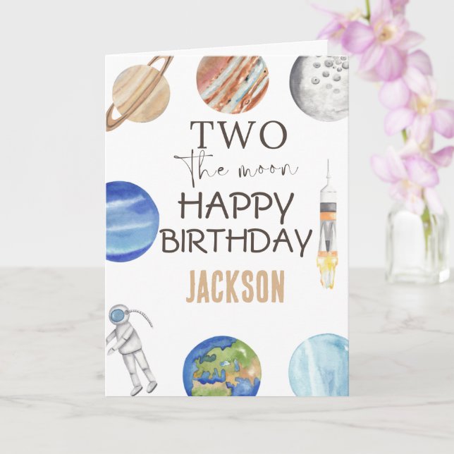 Cartão Two The Moon | Modern Space 2nd Birthday Décor (Orquídea)