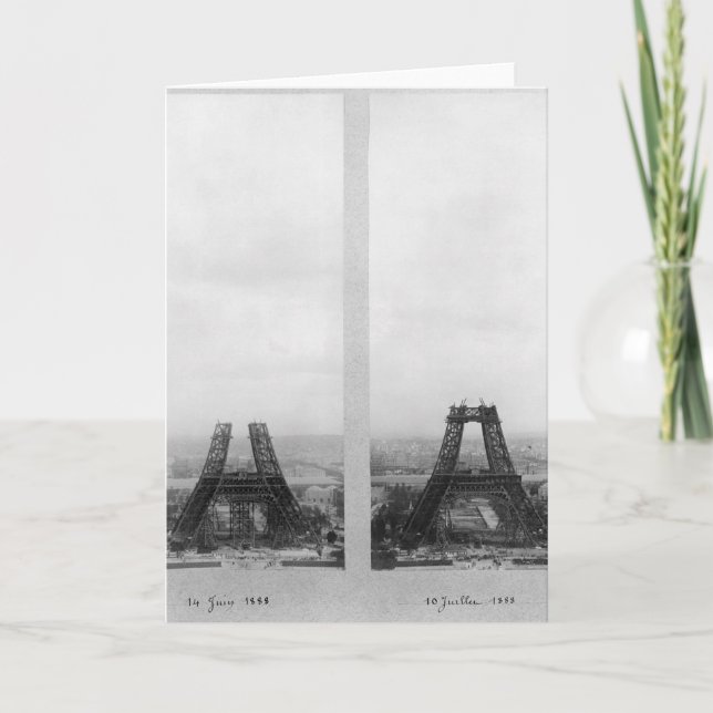 Cartão Two views of the construction of the Eiffel (Frente)
