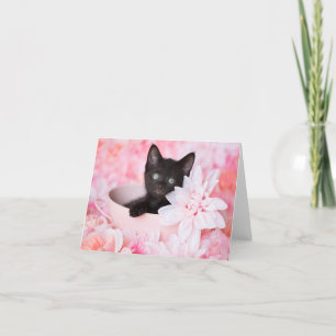 Cartão Tye Black Kitten Pink Floral blank notecard