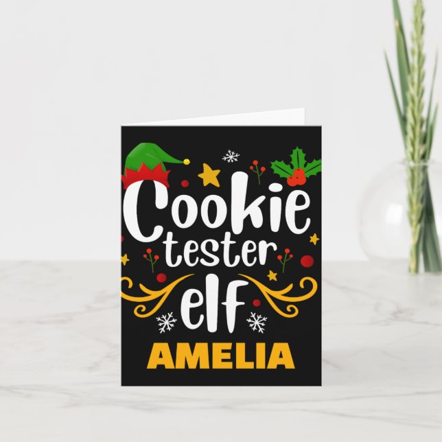 Cartão Tygraphy Cookie Tester Elf Family Matching T Shirt (Frente)