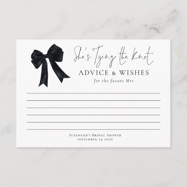 Cartão Tying The Knot Black Bow Bridal Shower Advice (Frente)