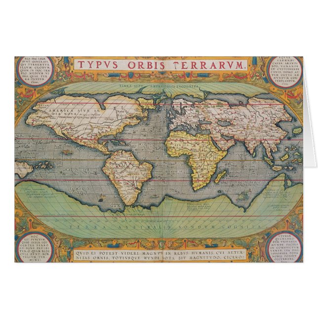 Cartão Typus Orbis Terrarum, mapa do mundo (Frente Horizontal)