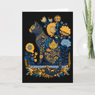 Cartão Ucrânia Gato Fofo Floral Vintage Bandeira Ucranian