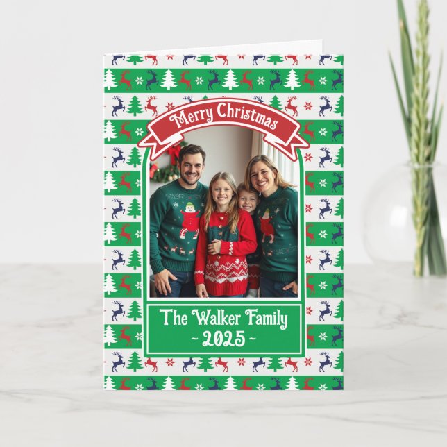 Cartão Ugly Christmas Sweater Jumper Family Photo  (Frente)