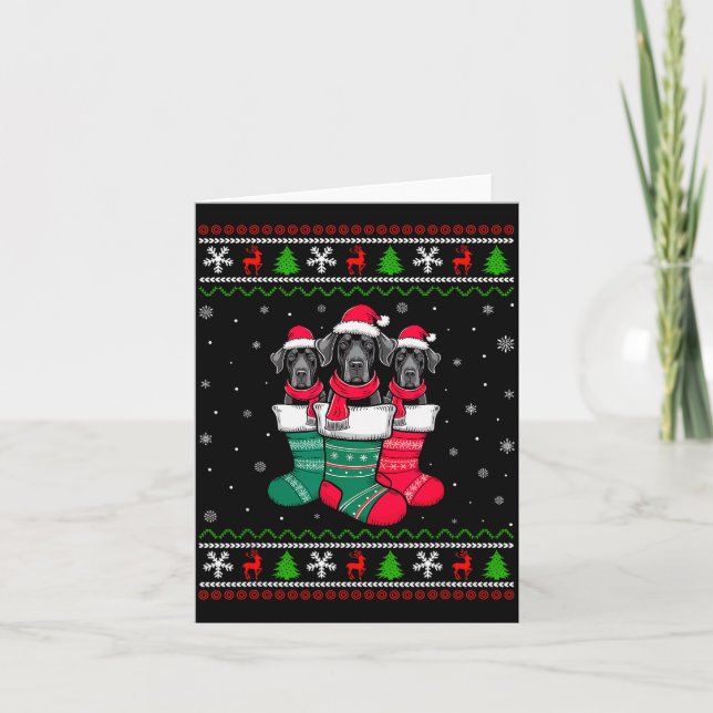 Cartão Ugly Xmas Sweater Great Dane Dog In Christmas Sock (Frente)