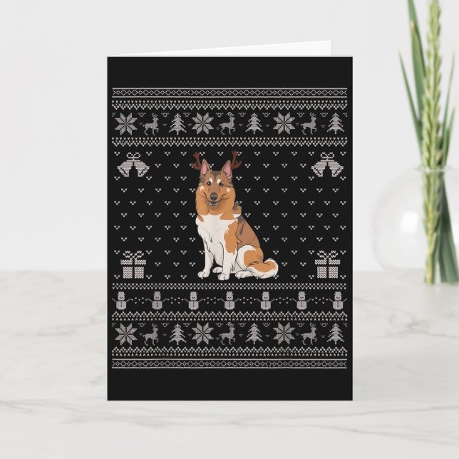 Cartão Ugly Xmas Sweater Norwegian Elkhound Dog Reindeer  (Frente)