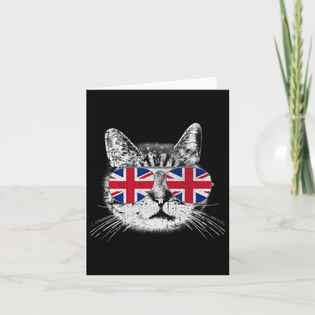 Cartão Uk Union Jack British Flag England Cat Sungles Gif (Frente)