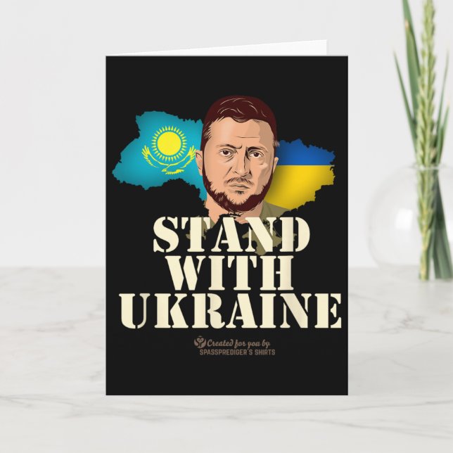 Cartão Ukraine Kazakhstan Volodymyr Zelensky Stand With U (Frente)