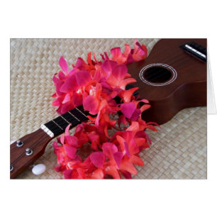 Cartão Ukulele & leus vermelhos da flor