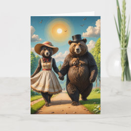 Cartão Um Adorável Casal de Ursos em um Passeio Com o Urs