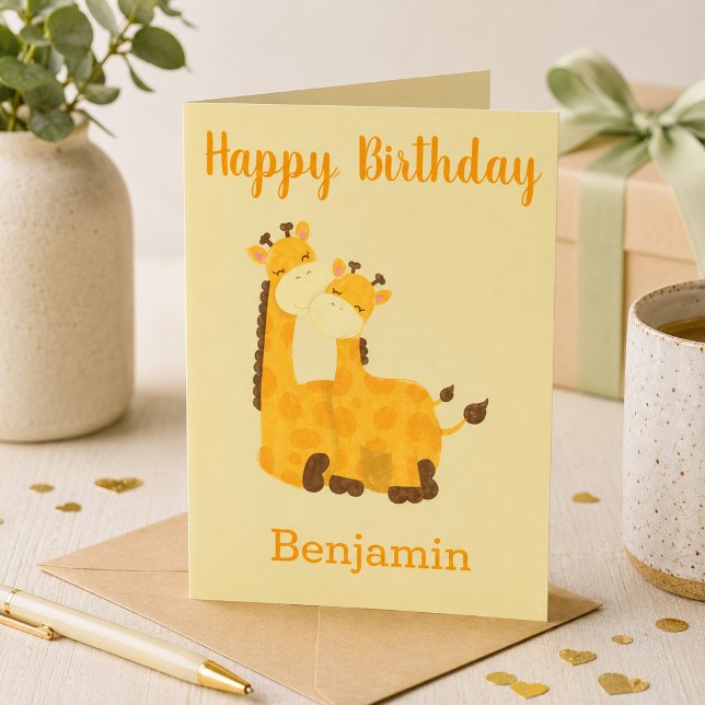 Cartão Um Aniversário de Bebê com Girafas (Criador carregado)
