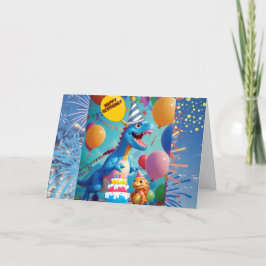 Cartão Um Aniversário Raio Deseja Dinossauro T-Rex