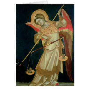 Cartão Um anjo que pesa uma alma, c.1348-55