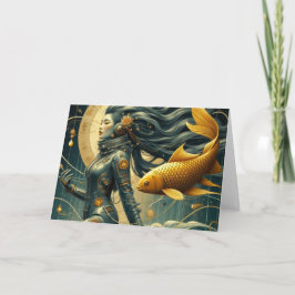 Cartão Um astronauta feminino e peixe - Ocasião Retroativ