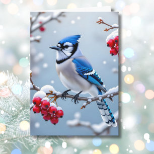 Cartão Um Bonito Jay Azul em um Grêmio de Neve