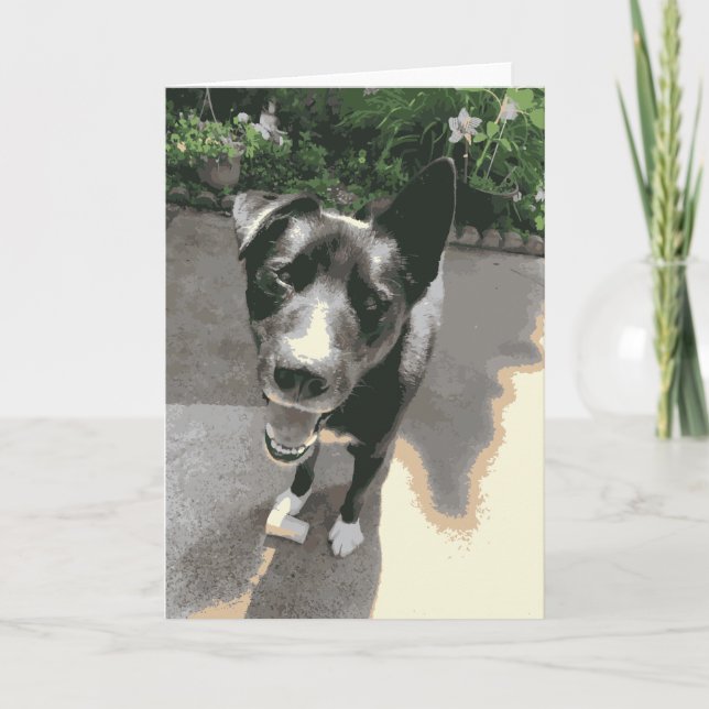 Cartão Um Cachorro Feliz Sorrindo Com Um Preto Ósseo (Frente)