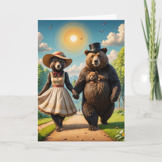 Cartão Um Casal de Urso Adorável em uma Caminhada com Urs (Frente)
