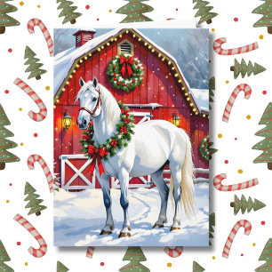 Cartão Um Cavalo Branco Festivo e o Natal do Barno de inv