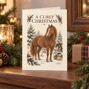 Cartão Um Cavalo Curly de Natal em Aquarela